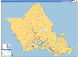 Urban Honolulu Metro Area Wall Map Basic Style 2026